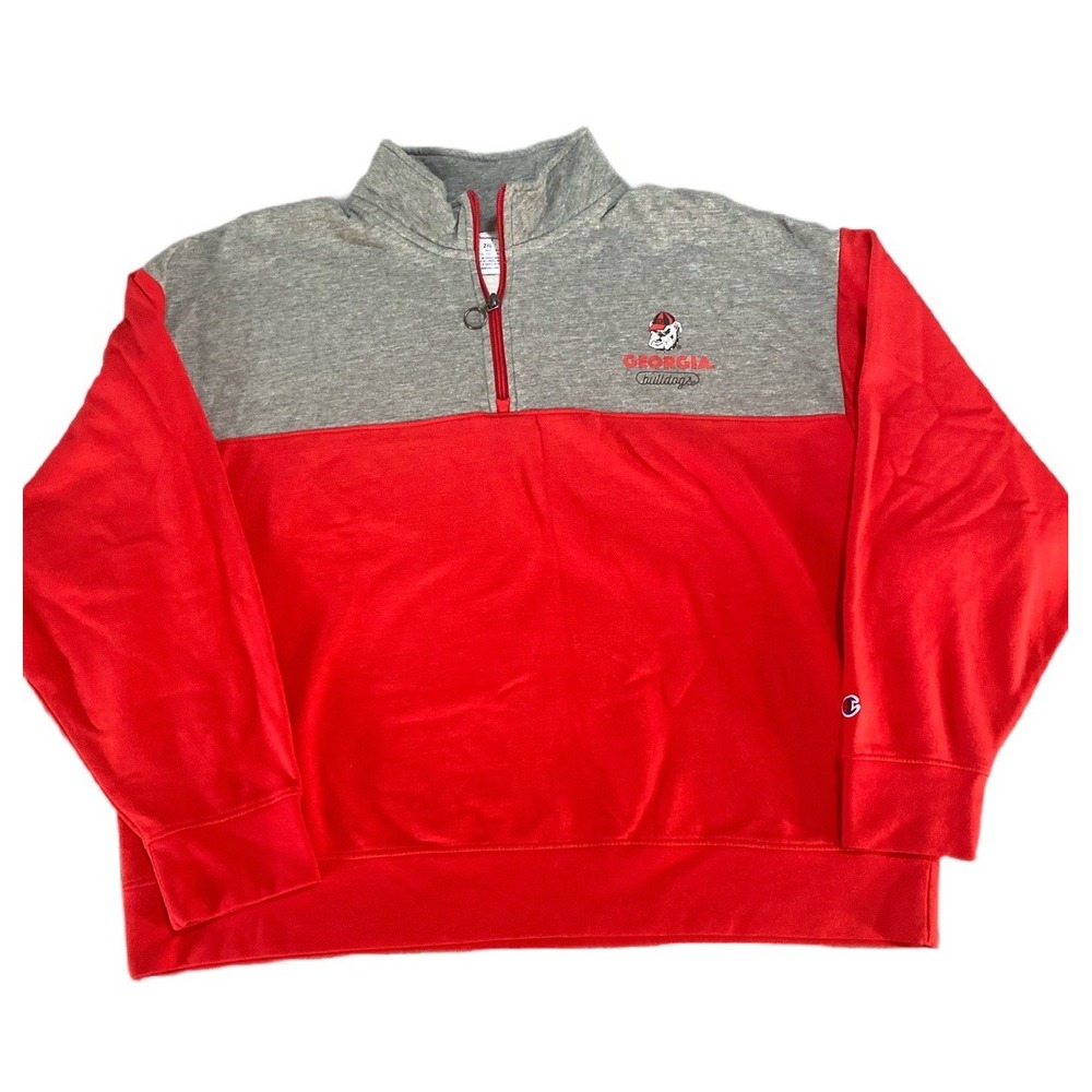 GEORGIA BULLDOGS Champion Women's Red Gray Quarter Zip Pullover 2XL - NWOT‎